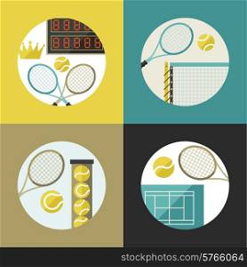 Sports backgrounds with tennis icons in flat design style.