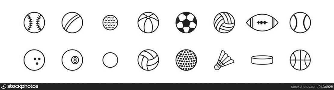 Sports balls icon set. Hobby concept.  Football signs. Activity symbol. Vector illustration. 