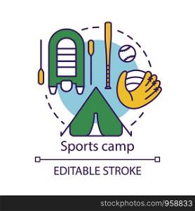 Sports camp concept icon. Summer active and competitive club, holiday resort idea thin line illustration. Sport, health oriented community. Vector isolated outline drawing. Editable stroke