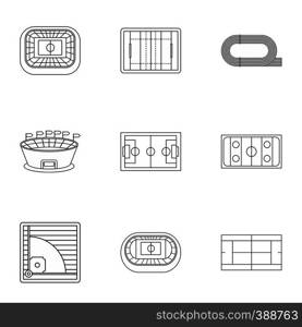 Sports complex icons set. Outline illustration of 9 sports complex vector icons for web. Sports complex icons set, outline style