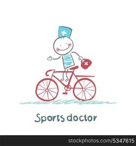 Sports doctor rides a bicycle