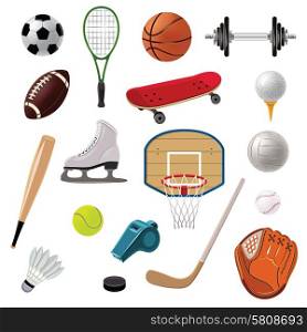 Sports equipment decorative icons set with game balls rackets and accessories isolated vector illustration. Sports Equipment Icons Set