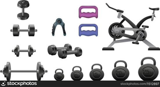 Sports equipment icons on white background. Vector illustration