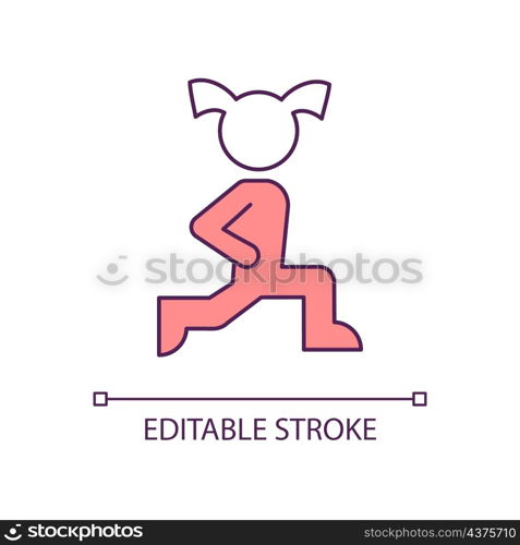 Sports exercises for wellbeing RGB color icon. Fitness and activity. Healthy lifestyle routine. Isolated vector illustration. Simple filled line drawing. Editable stroke. Arial font used. Sports exercises for wellbeing RGB color icon