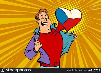 sports fan loves Czech Republic. Heart with flag of the country. Comic cartoon style pop art illustration vector retro. sports fan loves Czech Republic