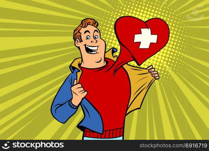 sports fan loves Switzerland. Heart with flag of the country. Comic cartoon style pop art illustration vector retro. sports fan loves Switzerland