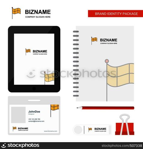 Sports Flag Business Logo, Tab App, Diary PVC Employee Card and USB Brand Stationary Package Design Vector Template