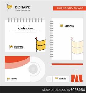 Sports Flag Logo, Calendar Template, CD Cover, Diary and USB Brand Stationary Package Design Vector Template