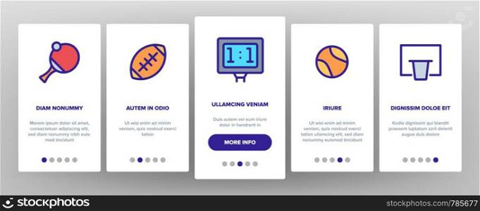 Sports Games Equipment Vector Onboarding Mobile App Page Screen. Sport Activities Thin Line Contour Symbols Pack. Team Games. Healthy Lifestyle. Professional Sportsmanship Illustrations. Sports Games Equipment Linear Vector Onboarding