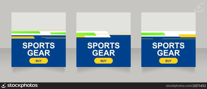 Sports gear and equipment shop web banner design template. Vector flyer with text space. Advertising placard with customized copyspace. Printable poster for advertising. Arial font used. Sports gear and equipment shop web banner design template