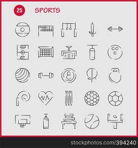 Sports Hand Drawn Icon Pack For Designers And Developers. Icons Of Ball, Golf, Tee, Sports, Cricket, Stumps, Wicket, Sports, Vector