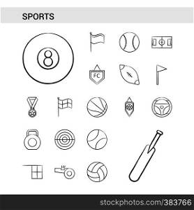Sports hand drawn Icon set style, isolated on white background. - Vector
