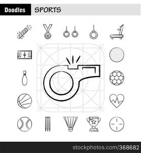 Sports  Hand Drawn Icons Set For Infographics, Mobile UX/UI Kit And Print Design. Include  Weight Lifting, Weight, Sports, Games, Baseball, Bat, Sports, Eps 10 - Vector