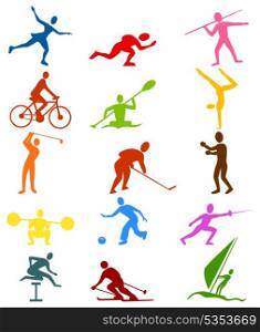 Sports icons. Collection of icons of sportsmen. A vector illustration