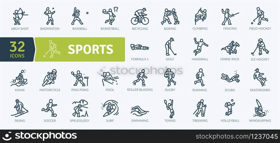 Sports Icons Set. Thin line icons set. Outline icons collection. Simple vector icons