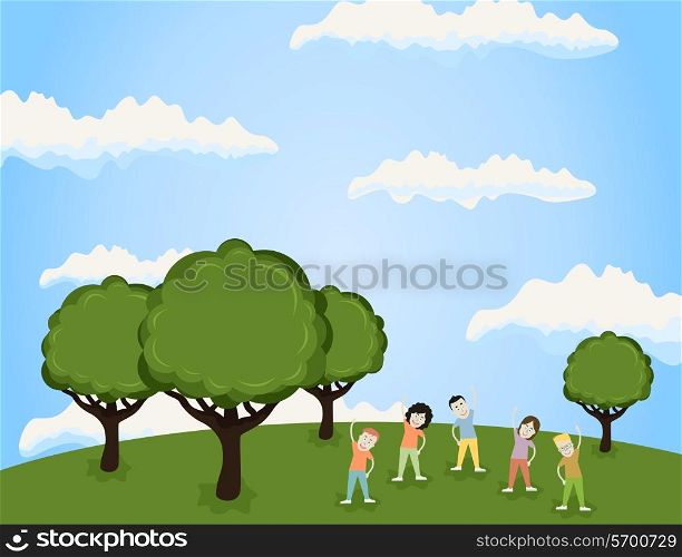 Sports in park on the nature. A vector illustration