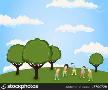 Sports in park on the nature. A vector illustration