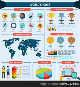 Sports infographics set with charts world map data and statistics vector illustration