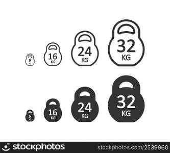 Sports kettlebell icon. 8, 16, 24, 32 weitgh illustration symbol. Sign gym vector.