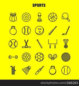 Sports Line Icons Set For Infographics, Mobile UX/UI Kit And Print Design. Include: Weight Lifting, Weight, Sports, Games, Baseball, Bat, Sports, Eps 10 - Vector
