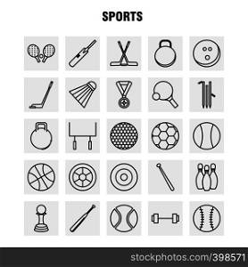 Sports Line Icons Set For Infographics, Mobile UX/UI Kit And Print Design. Include: Weight Lifting, Weight, Sports, Games, Baseball, Bat, Sports, Eps 10 - Vector
