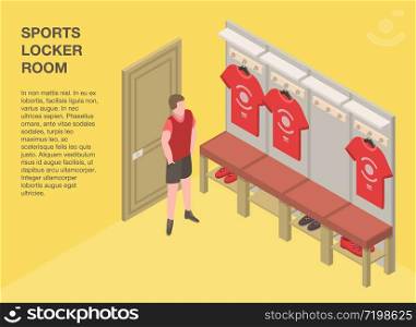 Sports locker room banner. Isometric illustration of sports locker room vector banner for web design. Sports locker room banner, isometric style