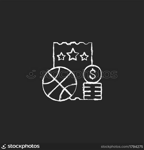 Sports lottery chalk white icon on dark background. Making stakes on sporting event outcome. Sports betting. Predicting results, placing wager. Isolated vector chalkboard illustration on black. Sports lottery chalk white icon on dark background