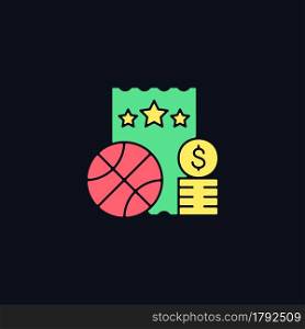 Sports lottery RGB color icon for dark theme. Making stakes on sporting event outcome. Sports betting. Isolated vector illustration on night mode background. Simple filled line drawing on black. Sports lottery RGB color icon for dark theme