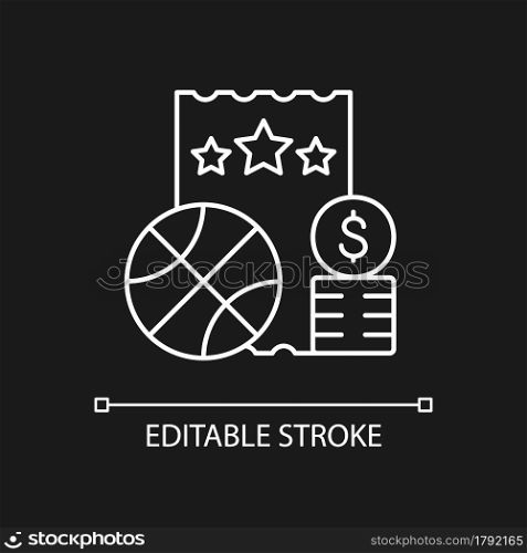 Sports lottery white linear icon for dark theme. Making stakes on sporting event outcome. Thin line customizable illustration. Isolated vector contour symbol for night mode. Editable stroke. Sports lottery white linear icon for dark theme