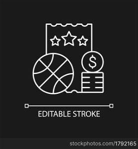 Sports lottery white linear icon for dark theme. Making stakes on sporting event outcome. Thin line customizable illustration. Isolated vector contour symbol for night mode. Editable stroke. Sports lottery white linear icon for dark theme