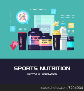 Sports nutrition. Vector illustration. Set of design elements.