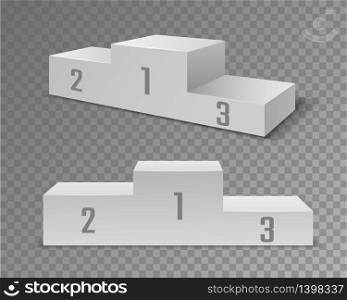 Sports podium. Empty winners pedestal with first, second and third place for sport victory prize award ceremony, isolated success progress vector set. Sports podium. Empty winners pedestal with first, second and third place for sport victory prize award ceremony, isolated vector set
