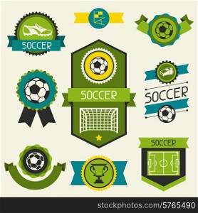 Sports ribbons, labels and badges with soccer (football) icons.