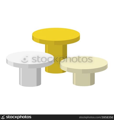 Sports Round podium on a white background. Three prizes: gold, silver and bronze. Vector illustration pedestal for winner&#xA;