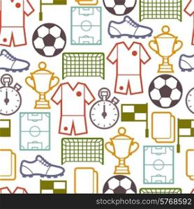 Sports seamless pattern with soccer football symbols in flat style.