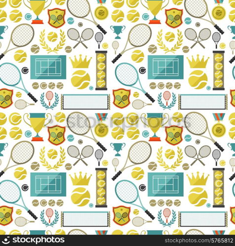 Sports seamless pattern with tennis icons in flat design style.