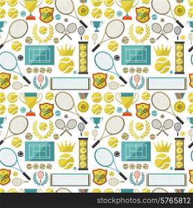 Sports seamless pattern with tennis icons in flat design style.