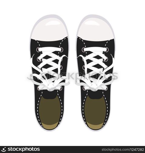 Sports shoes, gym shoes, keds black colors. Sports shoes, gym, keds, black colors, for sports and in daily life, fashion, vector, illustration, isolated