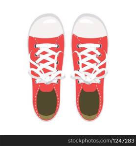 Sports shoes, gym shoes, keds red colors. Sports shoes, gym shoes, keds, red colors, for sports and in daily life, fashion, vector, illustration, isolated