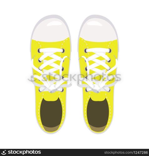 Sports shoes, gym shoes, keds yellow colors. Sports shoes, gym shoes, keds, yellow colors, for sports and in daily life, fashion, vector, illustration, isolated