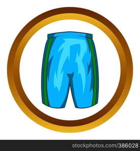 Sports shorts vector icon in golden circle, cartoon style isolated on white background. Sports shorts vector icon