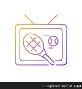 Sports show gradient linear vector icon. Tennis competition broadcast. Professional tournament on television. Thin line color symbol. Modern style pictogram. Vector isolated outline drawing. Sports show gradient linear vector icon