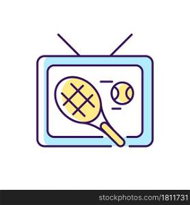 Sports show RGB color icon. Tennis competition broadcast. Professional tournament on television. TV series and program. Media display. Isolated vector illustration. Simple filled line drawing. Sports show RGB color icon