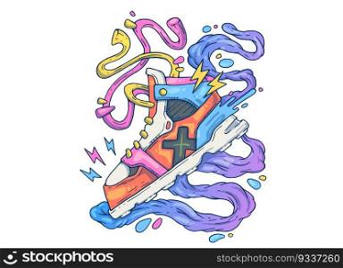 Sports sneaker. Creative cartoon illustration. Picture for print, advertising, applications and T-shirt print.