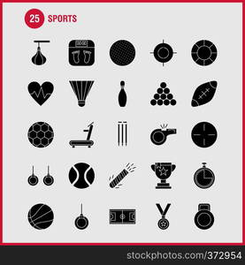 Sports Solid Glyph Icons Set For Infographics, Mobile UX/UI Kit And Print Design. Include: Weight Lifting, Weight, Sports, Games, Baseball, Bat, Sports, Eps 10 - Vector