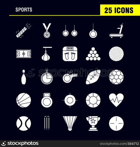 Sports Solid Glyph Icons Set For Infographics, Mobile UX/UI Kit And Print Design. Include: Weight Lifting, Weight, Sports, Games, Baseball, Bat, Sports, Eps 10 - Vector