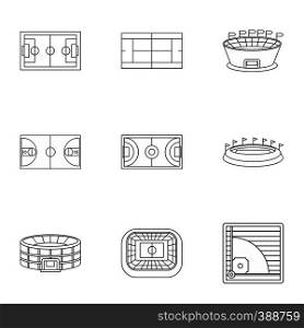 Sports stadium icons set. Outline illustration of 9 sports stadium vector icons for web. Sports stadium icons set, outline style