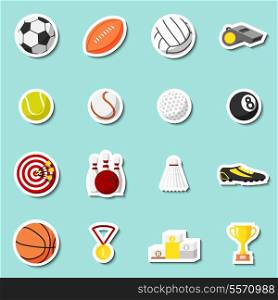 Sports stickers set of football baseball basketball and tennis balls isolated vector illustration