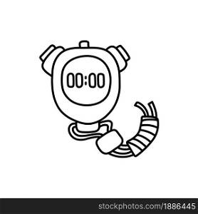 Sports stopwatch. Equipment line sketch. Black doodle outline icon. Vector fitness freehand illustration