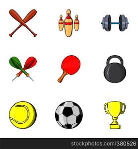 Sports stuff icons set. Cartoon illustration of 9 sports stuff vector icons for web. Sports stuff icons set, cartoon style